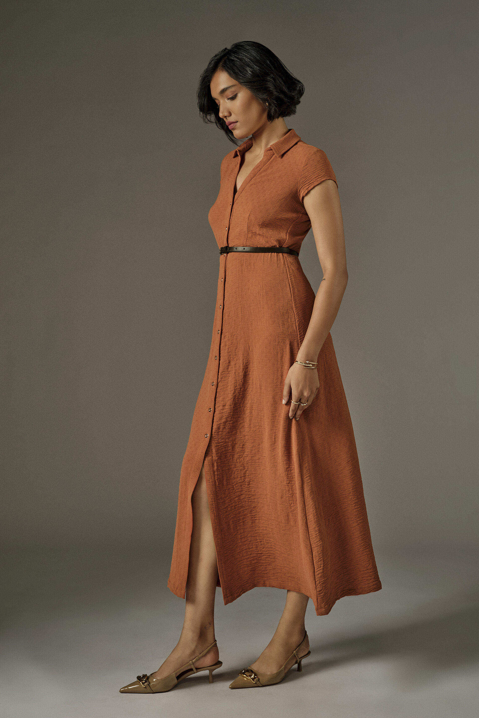 Fit & Flare Midi Dress in Rust, Rust, image 4